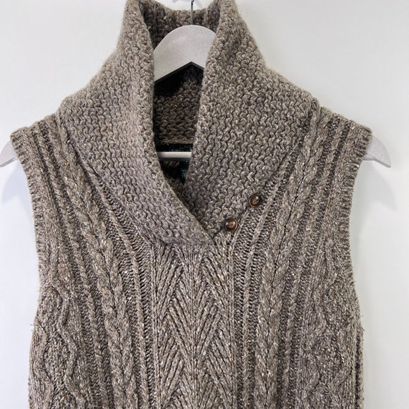 LRL Lauren Jeans Co Wool Blend Cable-Knit Grey Brown Sleeveless Women Dress Sz L - Picture 3 of 15